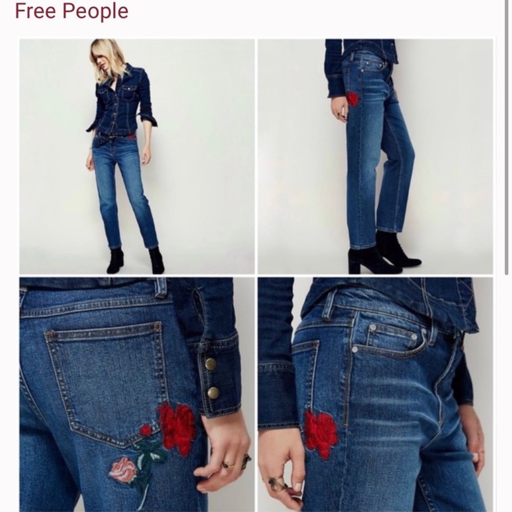 Free People Four Seasons Rose Embroidered Jeans